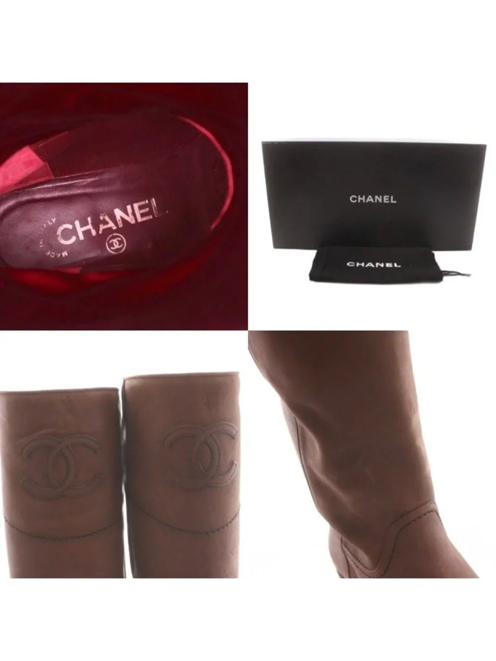 Chanel CC Logo Long Boots Leather Chanki Heels 36c Brown
